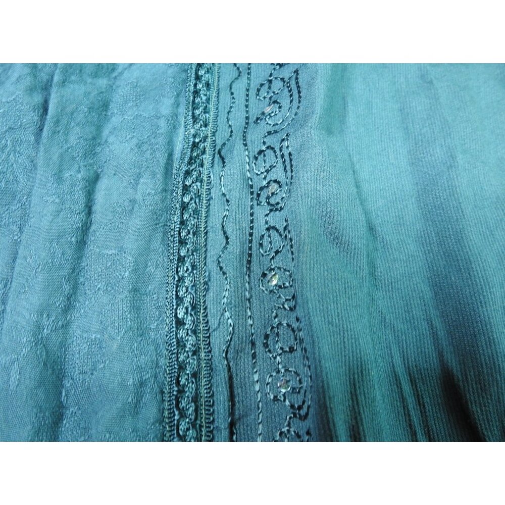 Sahiba Teal Blue Crinkle Maxi Skirt Free Size Boho Embroidered India Viscose - Picture 3 of 11